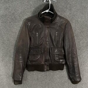 Boeing Jacket Large Brown Leather Bomber Flight Rib Madonna Indie Sleaze